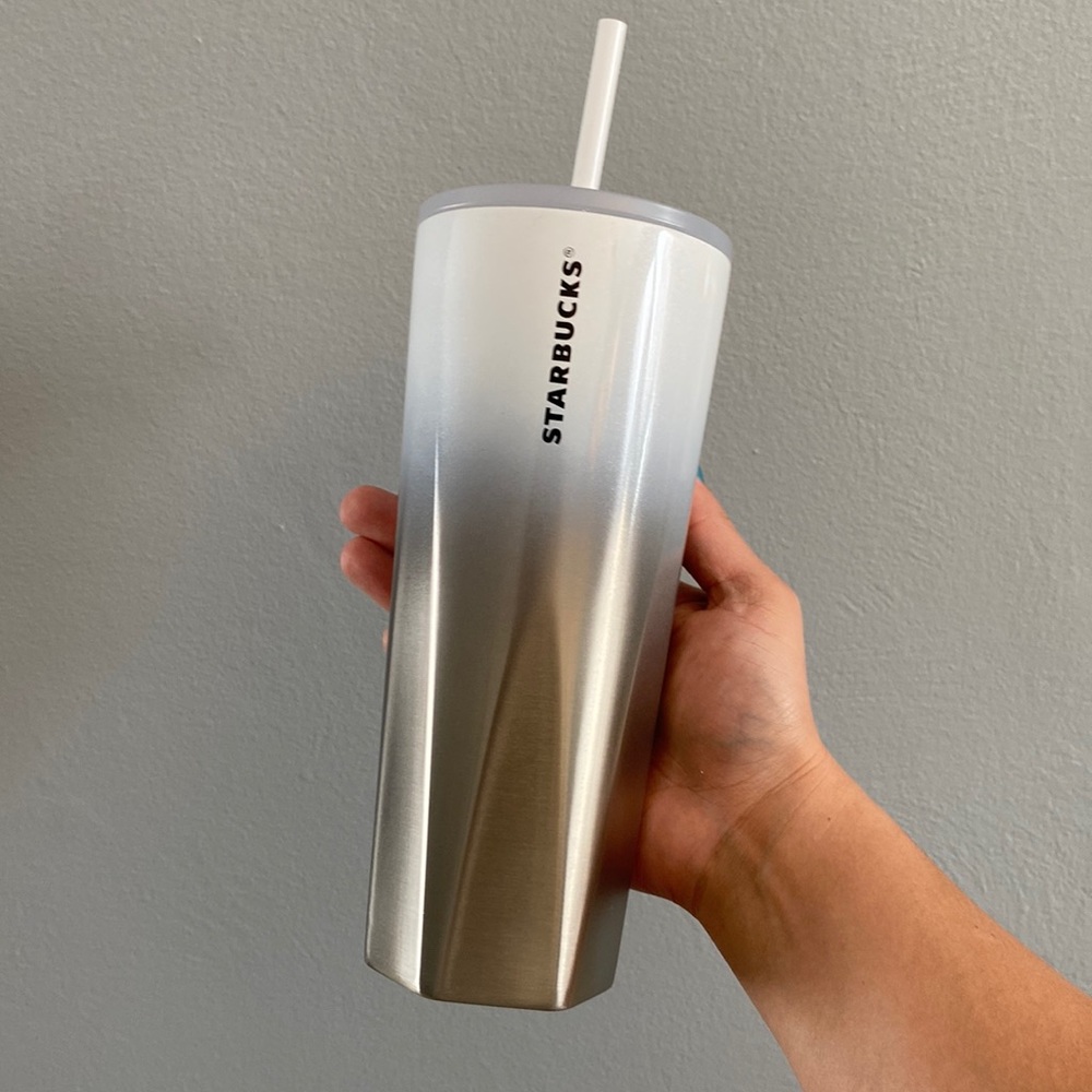 Starbucks 🤍 White Ombré Stainless Steel Venti Cold Cup 🤍 NWT